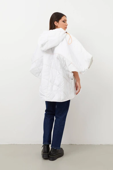 Kapüşonlu Maxi Şişme Mont Beyaz - 6