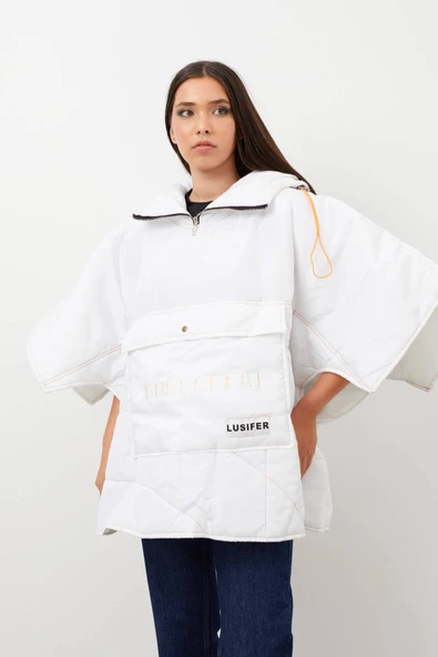 Kapüşonlu Maxi Şişme Mont Beyaz - 8