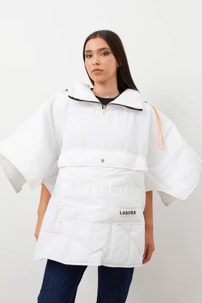 Kapüşonlu Maxi Şişme Mont Beyaz - 7