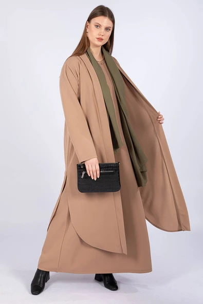 Kadın Büyük Beden Düz Basic Takım 2'li Bej - Resim 2