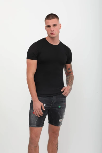 Bisiklet Yaka Basic Tişört Siyah - 7