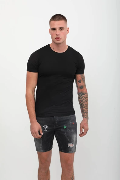 Bisiklet Yaka Basic Tişört Siyah - 6