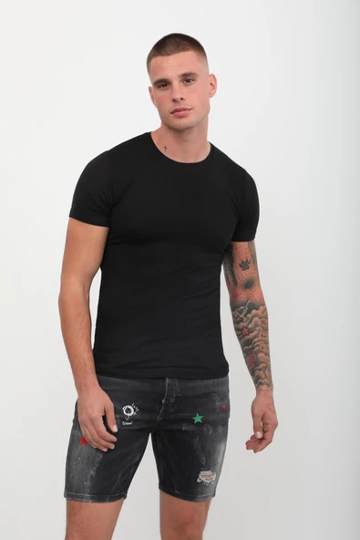 Bisiklet Yaka Basic Tişört Siyah - 8