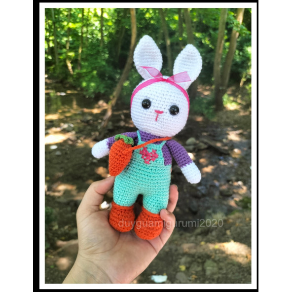 Örme oyuncak Tavşan havuç Çantalı tavşan bebek Amigurumi hediyelik oyuncak