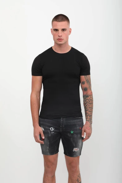 Bisiklet Yaka Basic Tişört Siyah - 9