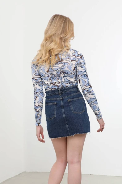 Pencere Detaylı Jakarlı Crop Top - 5