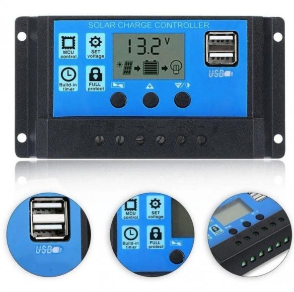 Solar Akü Şarj Kontrol Cihazı 30A Güneş Enerjisi USB Çıkışlı - Resim 2