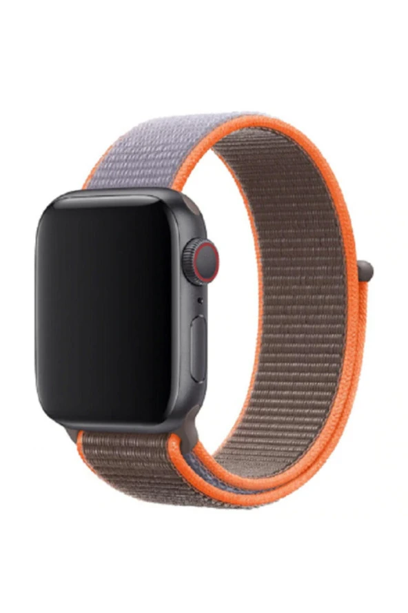 Apple Watch 38-40mm Gri Turuncu Fabric Bilekli Kumaş Kayış Kordon