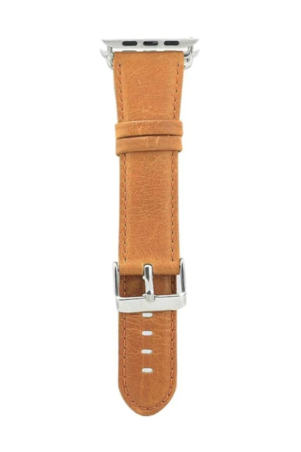 Apple Watch Için 40mm Hakiki Deri Kayış Kordon Kahverengi Açık - Resim 4