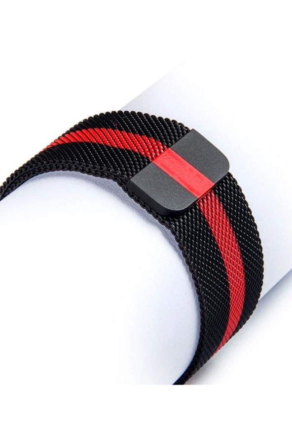 Apple Watch Için 44mm Metal Kayış Kordon Siyah Kırmızı