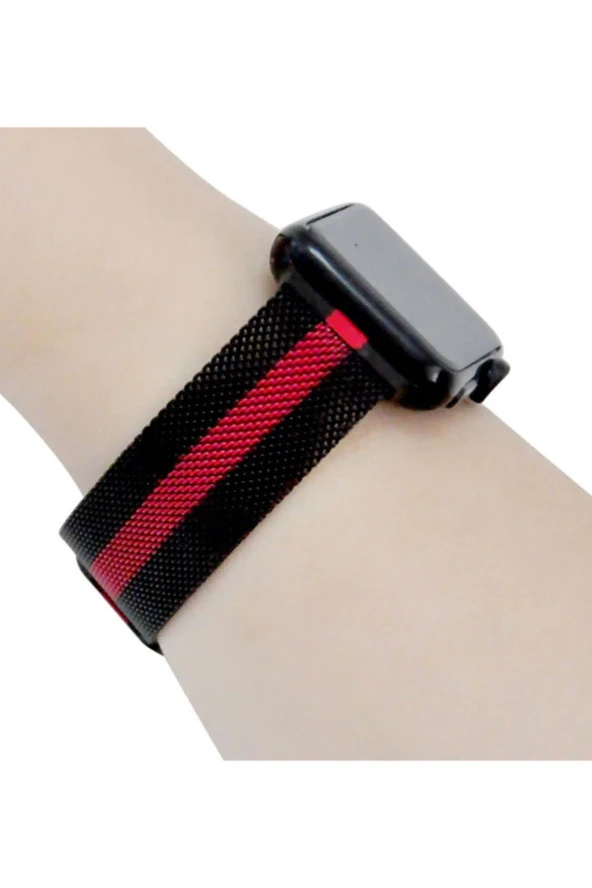 Apple Watch Için 44mm Metal Kayış Kordon Siyah Kırmızı - 2