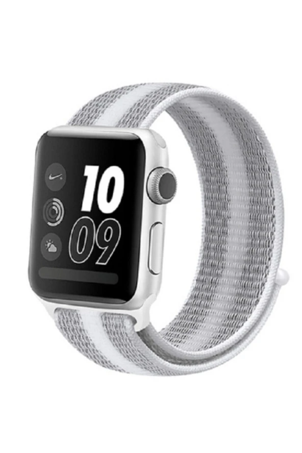 Apple Watch 38-40 mm  Beyaz Gri Fabric Bileklik Kumaş Kayış Kordon ürün görseli