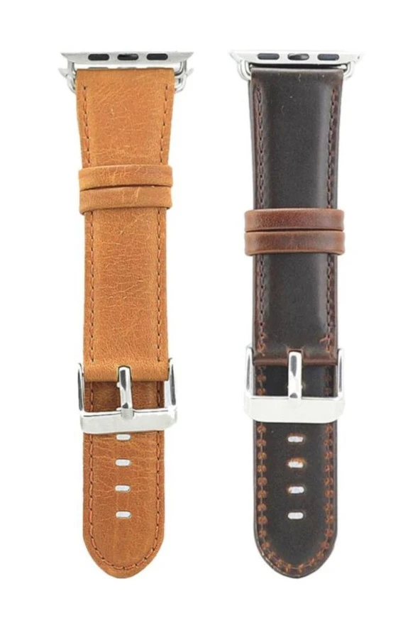 Apple Watch Için 40mm Hakiki Deri Kayış Kordon Kahverengi Açık - Resim 2