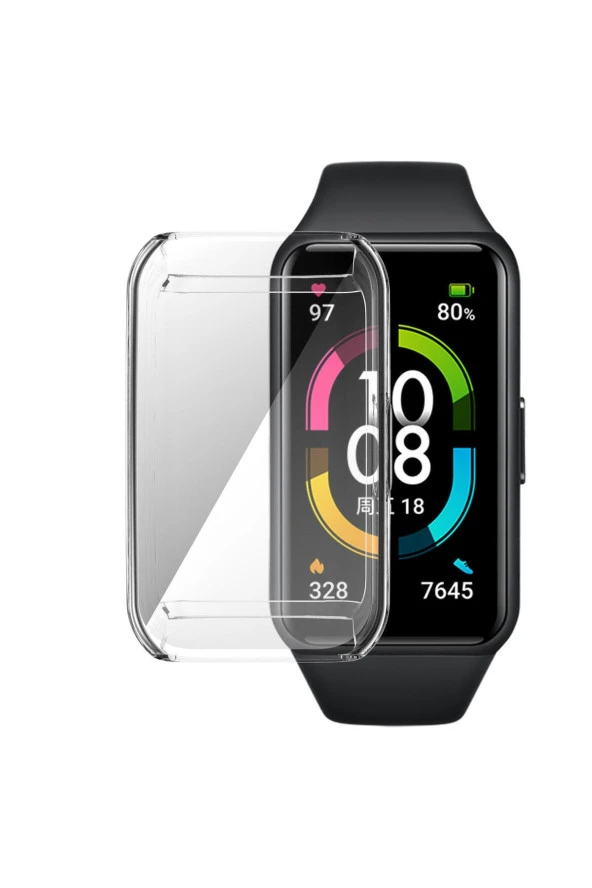 Honor Band 6 Pro ile uyumlu Şeffaf Tam Kapatan Çerceve PC Kasa Koruma Gard Çerçeve Şeffaf - Resim 2