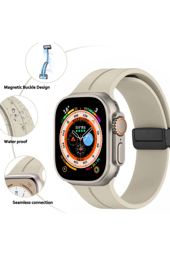Apple Watch 8 ile uyumlu Kordon 45mm Katlanabilir Mıktanıslı Tokalı Ethereal Spor Kayış Kordon