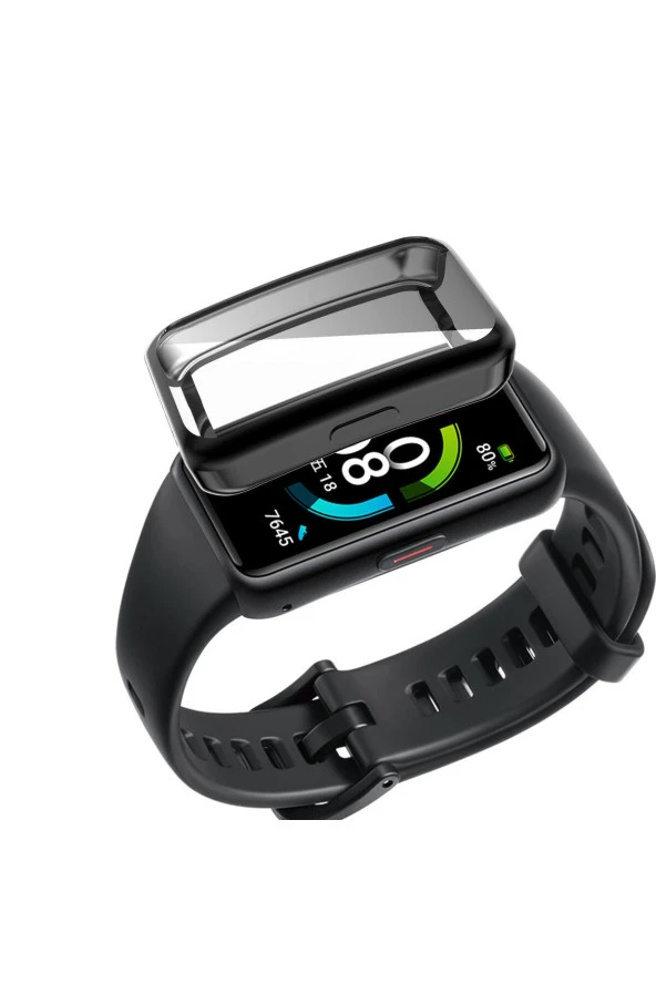 Honor Band 6 ile uyumlu Şeffaf Tam Kapatan Çerceve PC Kasa Koruma Gard Çerçeve Siyah - Resim 4