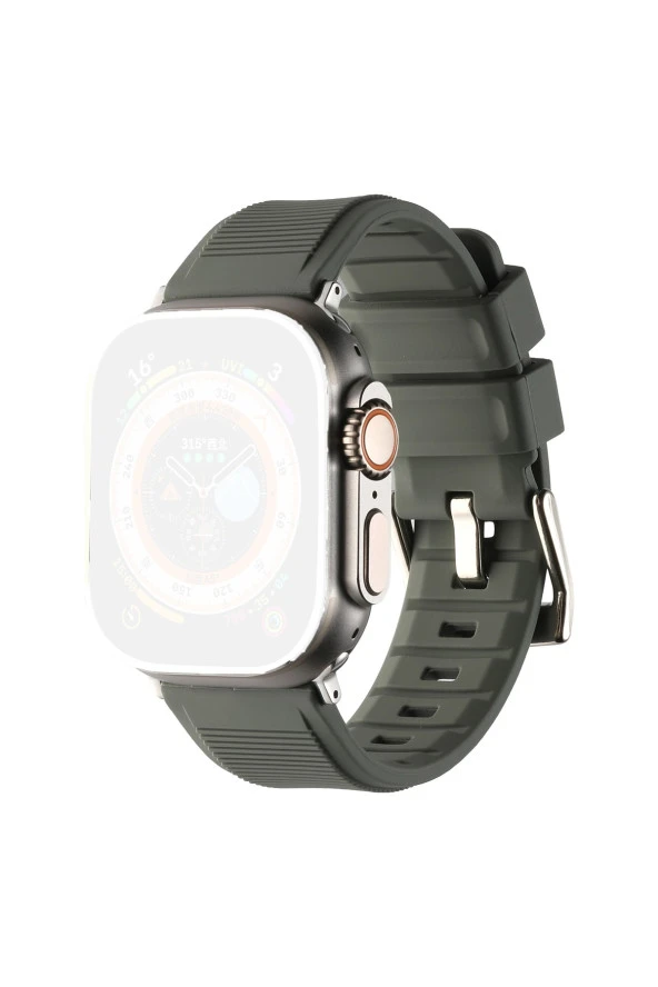 Apple Watch Ile Uyumlu 44mm Kordon Kauçuk Spor Esnek Kayış Metal Tokalı Glamour Kordon Dark Gray