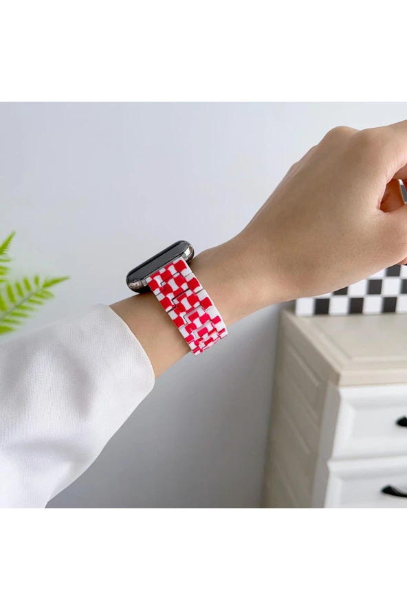 Apple Watch 6 Ile Uyumlu Metal Toka Tasarımlı 38-40mm Double Color Desenli Kordon Pembe-beyaz - 3