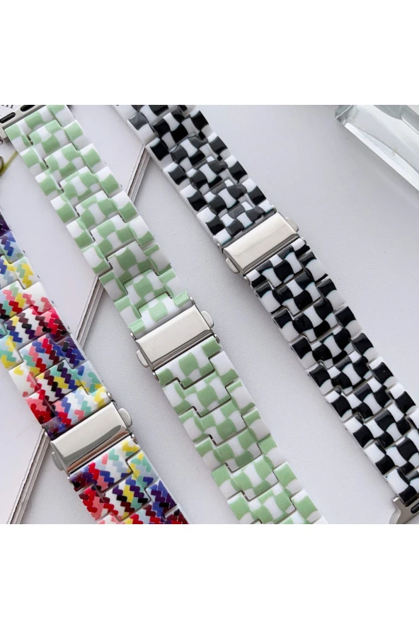 Apple Watch 6 Ile Uyumlu Metal Toka Tasarımlı 38-40mm Double Color Desenli Kordon Mavi-beyaz - Resim 5