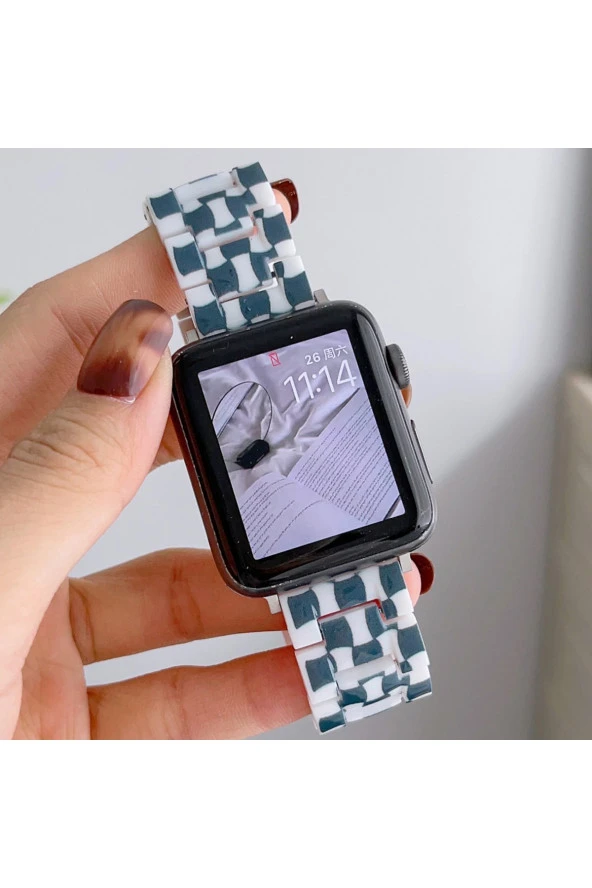 Apple Watch 7 Ile Uyumlu Metal Toka Tasarımlı 41mm Double Color Desenli Kordon Mavi-beyaz