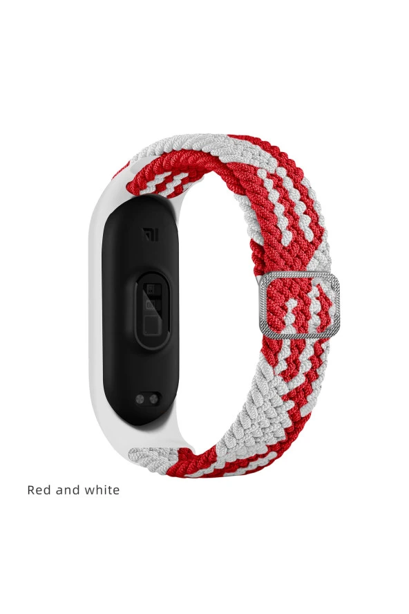 Xiaomi Mi Band 7 Ile Uyumlu Mixed Kayış Hasır Örmeli Kordon Kayış Kırmızı-beyaz