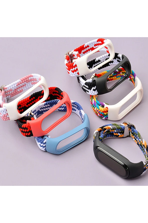 Xiaomi Mi Band 7 Ile Uyumlu Mixed Kayış Hasır Örmeli Kordon Kayış Pembe-açık - Resim 4