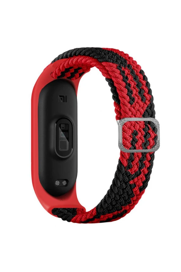 Xiaomi Mi Band 7 Ile Uyumlu Mixed Kayış Hasır Örmeli Kordon Kayış Kırmızı-siyah