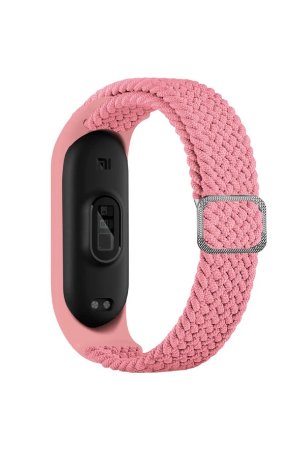 Xiaomi Mi Band 7 Ile Uyumlu Mixed Kayış Hasır Örmeli Kordon Kayış Pembe