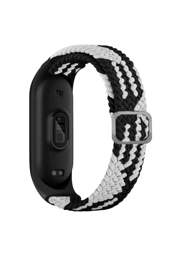 Xiaomi Mi Band 7 Ile Uyumlu Mixed Kayış Hasır Örmeli Kordon Kayış Siyah-beyaz