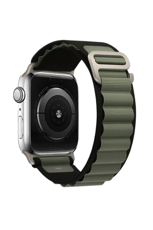 Apple Watch 6 Ile Uyumlu 42-44mm Kordon Kumaş Çift Renk Saat Kordonu Çift Katmanlı Koyu Yeşil-siyah ürün görseli