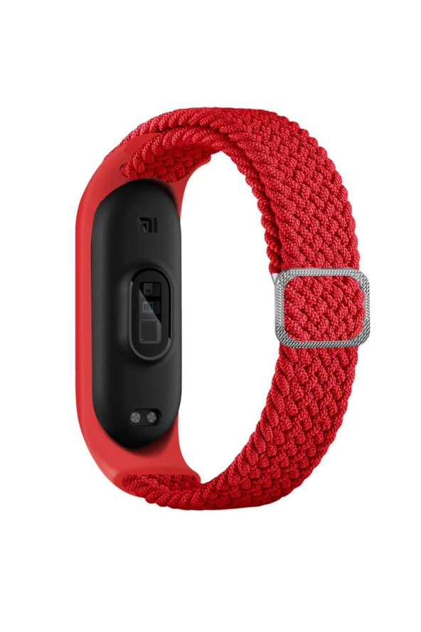 Xiaomi Mi Band 7 Ile Uyumlu Mixed Kayış Hasır Örmeli Kordon Kayış Kırmızı