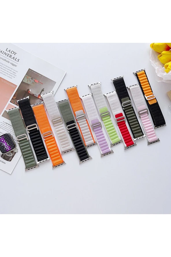 Apple Watch 6 Ile Uyumlu 42-44mm Kordon Kumaş Çift Renk Saat Kordonu Çift Katmanlı Koyu Yeşil-siyah - Resim 2