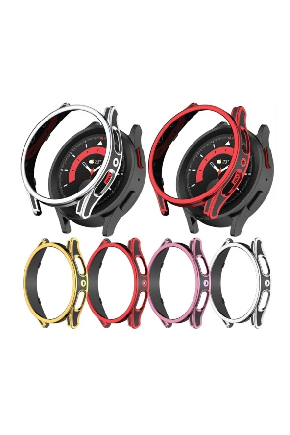 Galaxy Watch 4 Ile Uyumlu 44mm Sert Pc Kasa Koruma Watch 4 Ile Uyumlu Gard Çerçeve Red-black - Resim 2