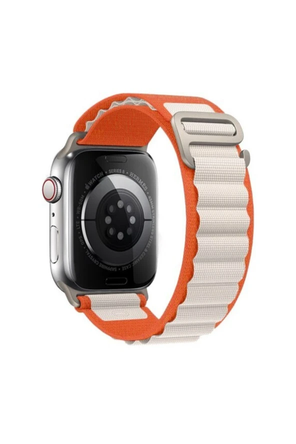 Apple Watch 5 Ile Uyumlu 42-44mm Kordon Kumaş Çift Renk Saat Kordonu Çift Katmanlı Turuncu-beyaz ürün görseli