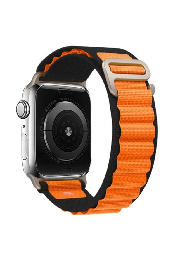 Apple Watch 5 Ile Uyumlu 42-44mm Kordon Kumaş Çift Renk Saat Kordonu Çift Katmanlı Turuncu-siyah ürün görseli