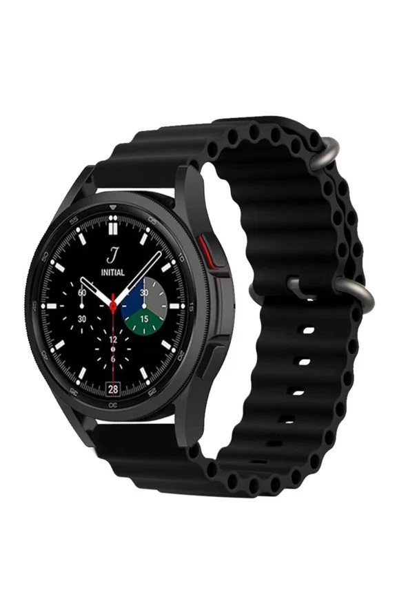 Samsung Gear S2 Ile Uyumlu 42mm Quintessential Kabartmalı Metal Tokalı Kordon Siyah