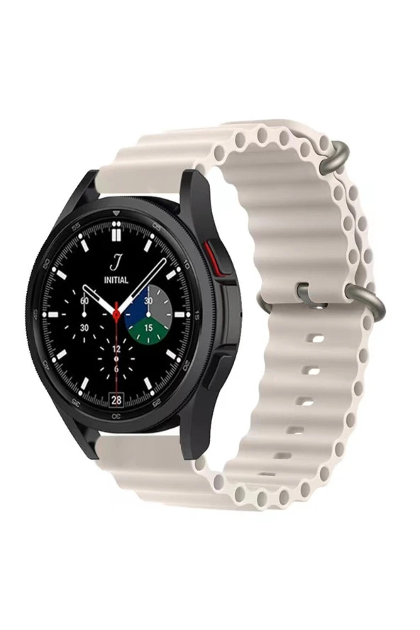 Galaxy Watch Active 2 Ile Uyumlu 40mm Quintessential Kabartmalı Metal Tokalı Kordon Starlight ürün görseli