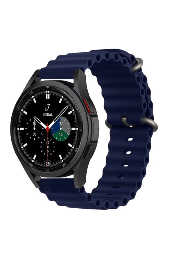 Samsung Gear S2 Ile Uyumlu 42mm Quintessential Kabartmalı Metal Tokalı Kordon Midnight Blue