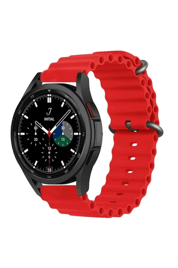 Galaxy Watch Active 2 Ile Uyumlu 40mm Quintessential Kabartmalı Metal Tokalı Kordon Kırmızı ürün görseli