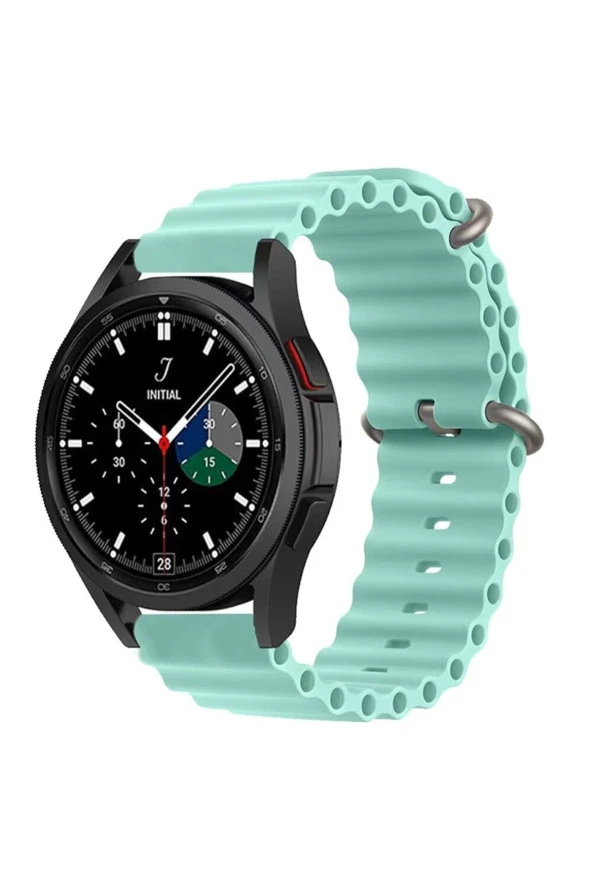 Galaxy Watch Active 2 Ile Uyumlu 44mm Quintessential Kabartmalı Metal Tokalı Kordon Turkuaz ürün görseli