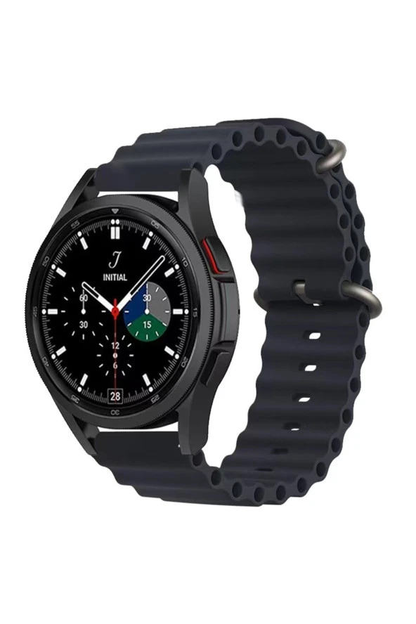 Galaxy Watch Active 2 Ile Uyumlu 40mm Quintessential Kabartmalı Metal Tokalı Kordon Midnight