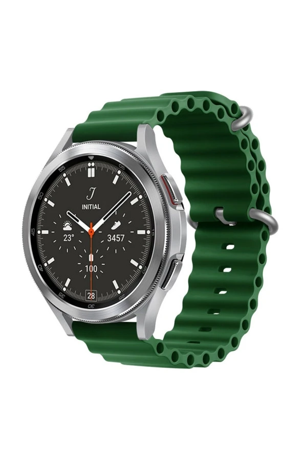 Galaxy Watch 3 Ile Uyumlu 41mm Quintessential Kabartmalı Metal Tokalı Kordon K.yeşil