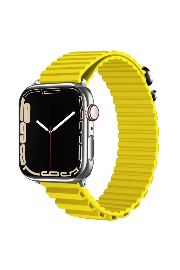 Apple Watch Ultra Ile Uyumlu Kordon 49mm Parçalı Çizgili Tasarım Denouement Kayış Sarı ürün görseli