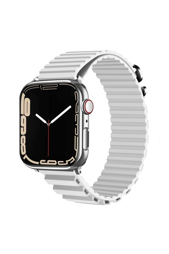 Apple Watch Ultra Ile Uyumlu Kordon 49mm Parçalı Çizgili Tasarım Denouement Kayış Beyaz