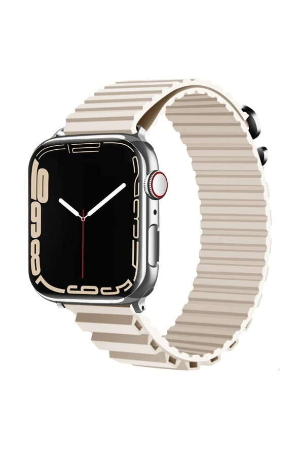 Apple Watch 5 Ile Uyumlu Kordon 42-44mm Parçalı Çizgili Tasarım Denouement Kayış Krem ürün görseli