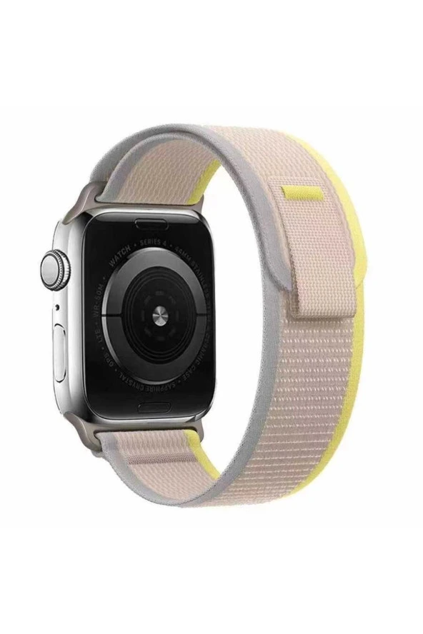 Apple Watch 7 Ile Uyumlu 45mm Kayış Hasır Örgülü First Color Efflorescence Hasır Kordon Beyaz-sarı