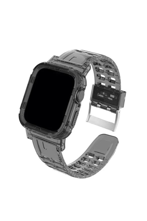 Apple Watch Ultra Ile Uyumlu Kordon 49mm Transparan Wanderlust Spor Saat Kayış Siyah - Resim 3