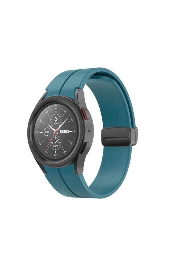 Galaxy Watch 4 Ile Uyumlu Kayış Katlanabilir Tokalı Single Line 44mm Kordon K.yeşil - Resim 4