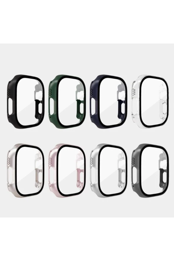 Apple Watch Ultra Ile Uyumlu 49mm Kasa Ve Ekranı Tam Kapatan Solid Color Ekran Korumalı Gümüş - 2