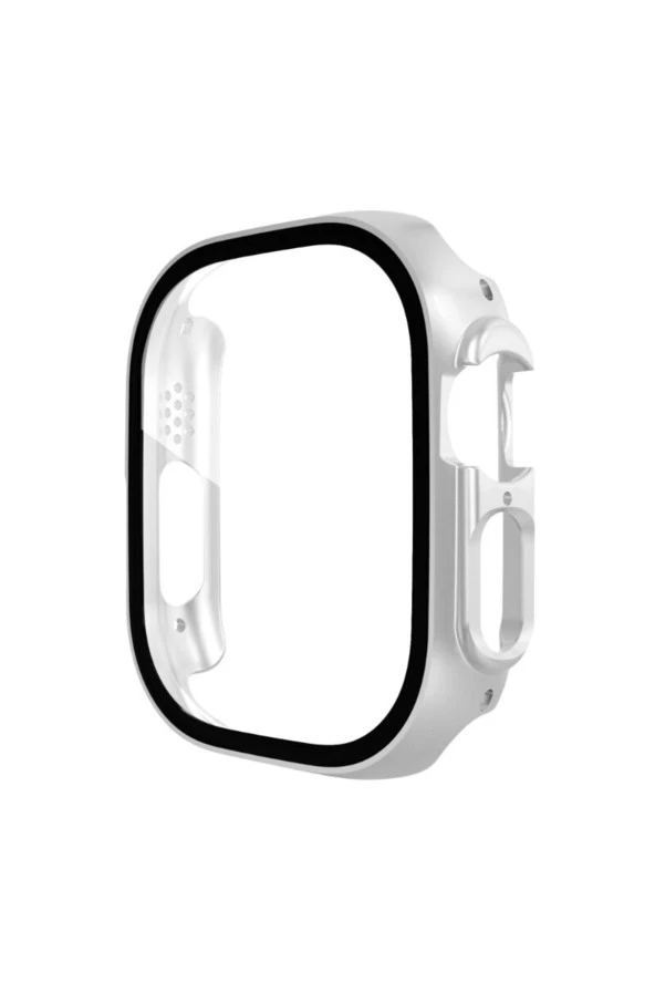 Apple Watch Ultra Ile Uyumlu 49mm Kasa Ve Ekranı Tam Kapatan Solid Color Ekran Korumalı Gümüş - 4